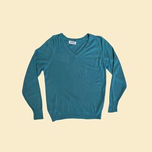 Vintage 70s/80s blue sweater, Woolf Brothers orlon acrylic teal blue sweatshirt